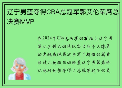 辽宁男篮夺得CBA总冠军郭艾伦荣膺总决赛MVP