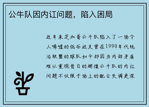公牛队因内讧问题，陷入困局